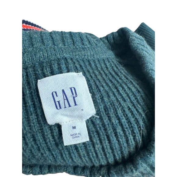 GAP Men's Ribbed Green Striped Crewneck Sweater Size Medium - Picture 5 of 5